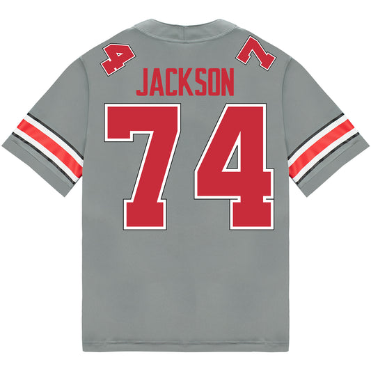 Ohio State Buckeyes Nike #74 Donovan Jackson Student Athlete Gray Football Jersey - Back View