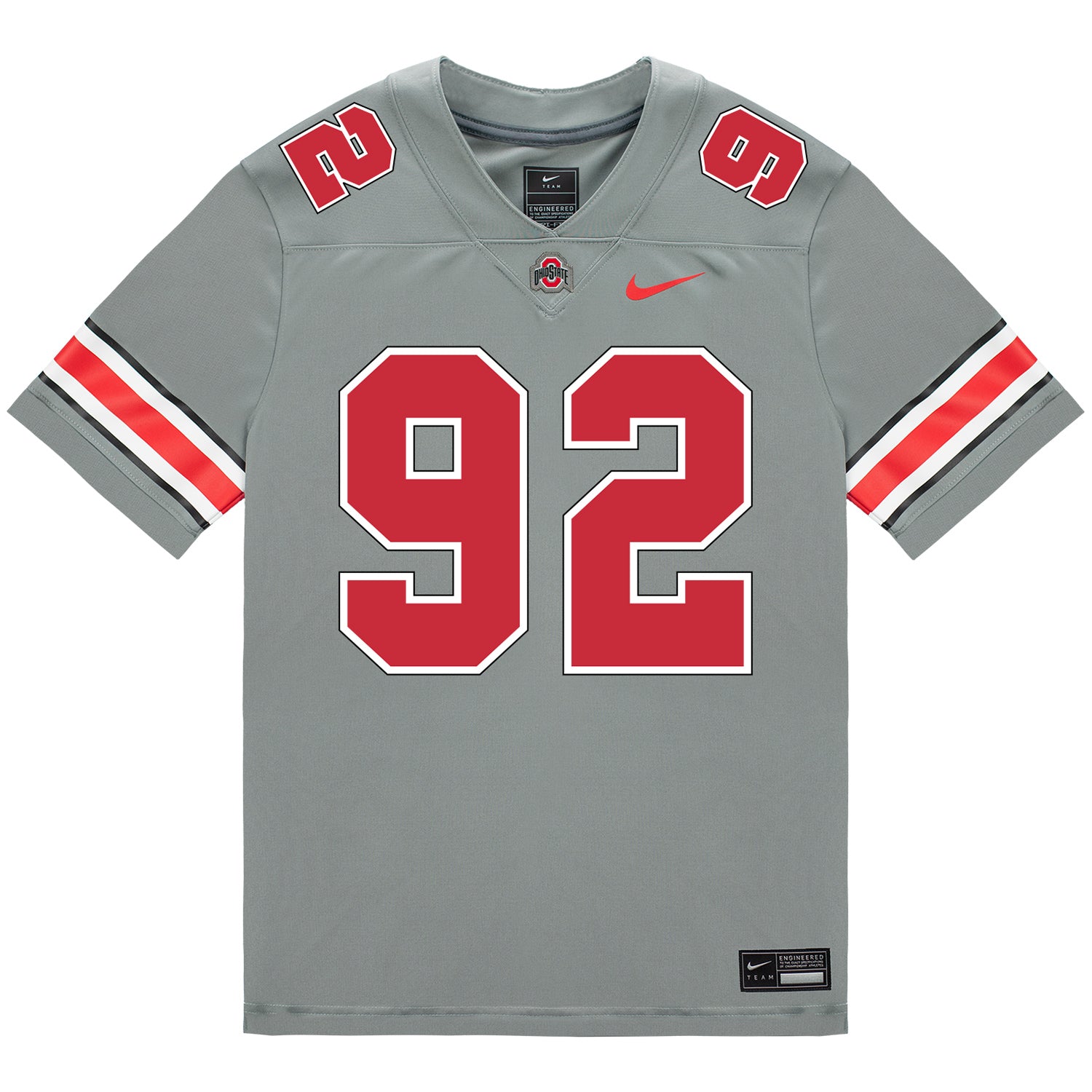 Ohio State Buckeyes Nike #92 Caden Curry Student Athlete Gray Football Jersey - Front View