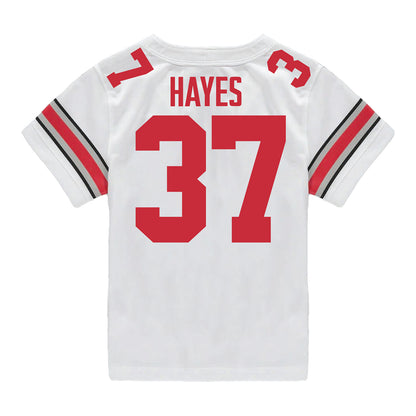 Ohio State Buckeyes Nike #37 Zach Hayes Student Athlete White Football Jersey - Back View