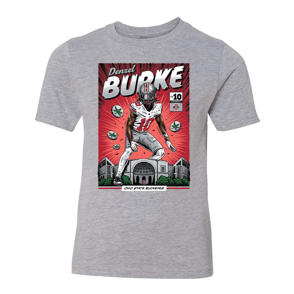 Youth Ohio State Buckeyes #10 Denzel Burke NIL Comic T-Shirt - Front View