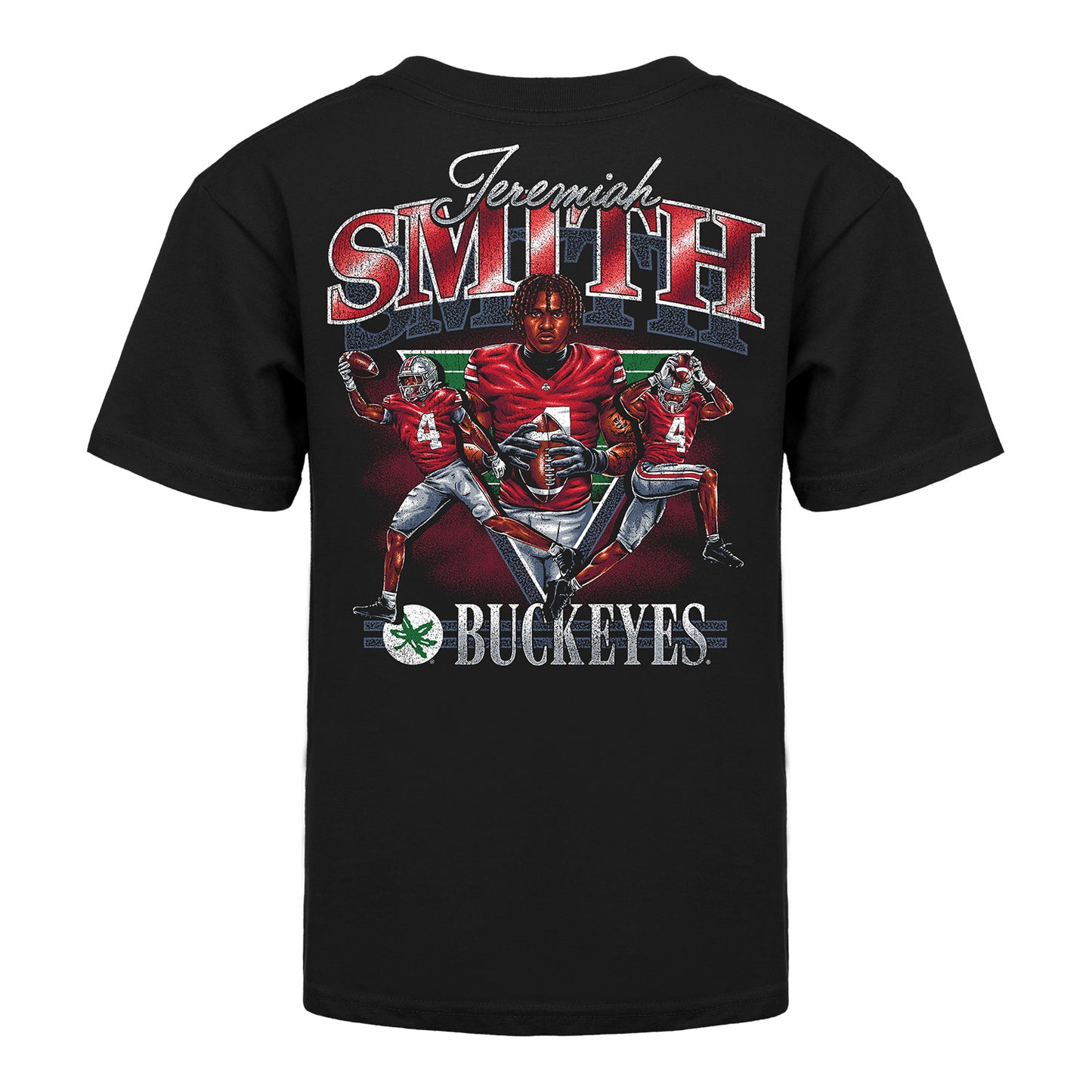 Youth Ohio State Buckeyes #4 Jeremiah Smith Graphic NIL T-Shirt In Black - Back View