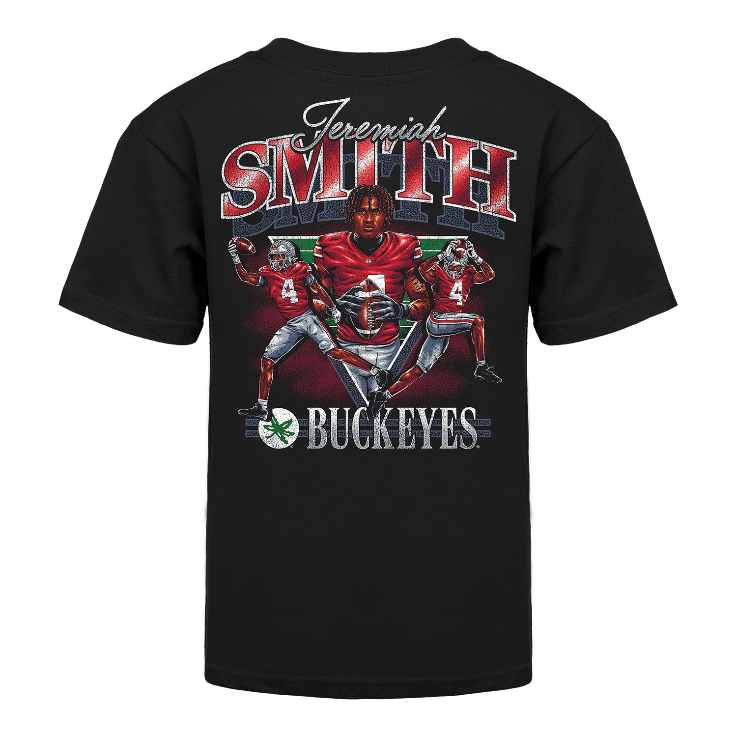 Youth Ohio State Buckeyes #4 Jeremiah Smith Graphic NIL T-Shirt In Black - Back View