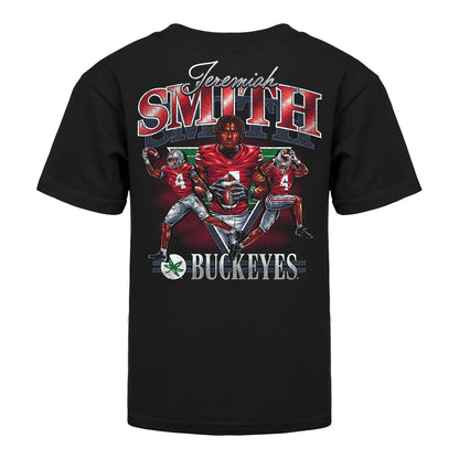 Youth Ohio State Buckeyes #4 Jeremiah Smith Graphic NIL T-Shirt In Black - Back View