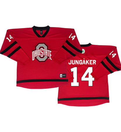 Ohio State Buckeyes #14 Mira Jungåker Student Athlete Women's Hockey Jersey - Front and Back