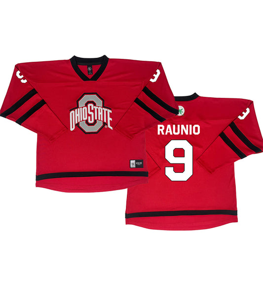 Ohio State Buckeyes #9 Jenna Raunio Student Athlete Women's Hockey Jersey - Front and Back