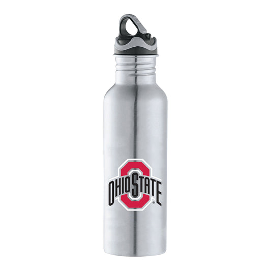 Ohio State Stainless Steel Water Bottle - In Silver- Front View