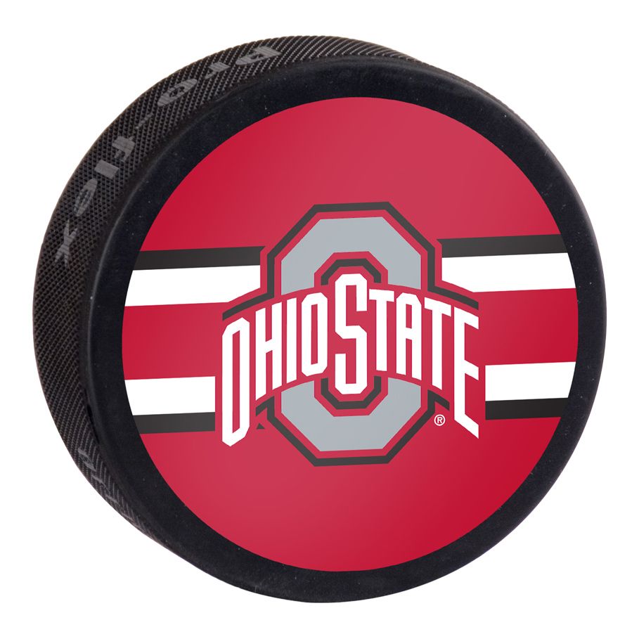 Ohio State Buckeyes Stripe Logo Hockey Puck - Front View