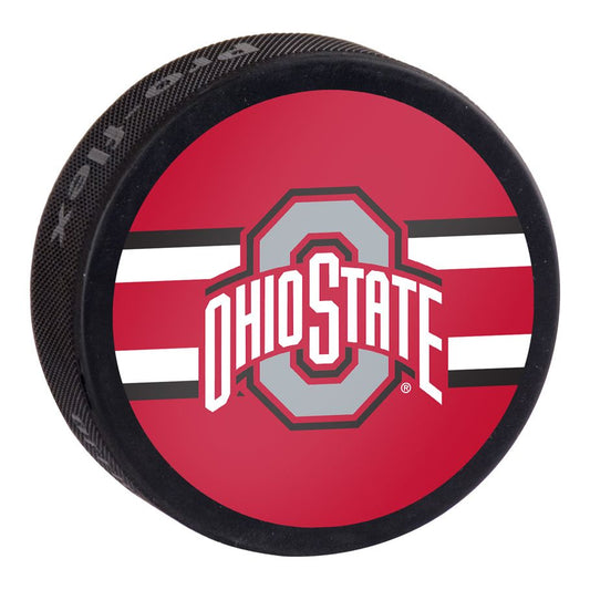 Ohio State Buckeyes Stripe Logo Hockey Puck - Front View