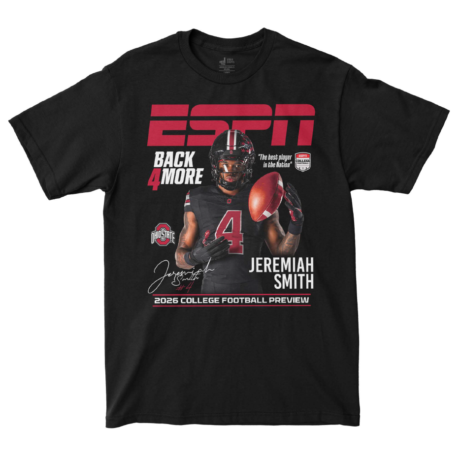 Ohio State Buckeyes Football Student Athlete #4 Jeremiah Smith Campus Ink X ESPN The Magazine T-Shirt - Front View