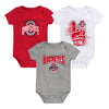 Newborn Ohio State Buckeyes Game On 3-Pack Onesies - In Multicolor - Front View