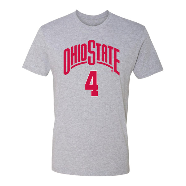 Ohio State Buckeyes Women's Basketball Student Athlete #4 Jacy Sheldon T-Shirt - Front View