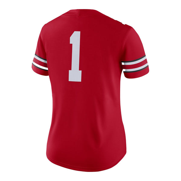 Ladies Ohio State Buckeyes Nike Football Game #1 Replica Jersey - In Scarlet - Back View
