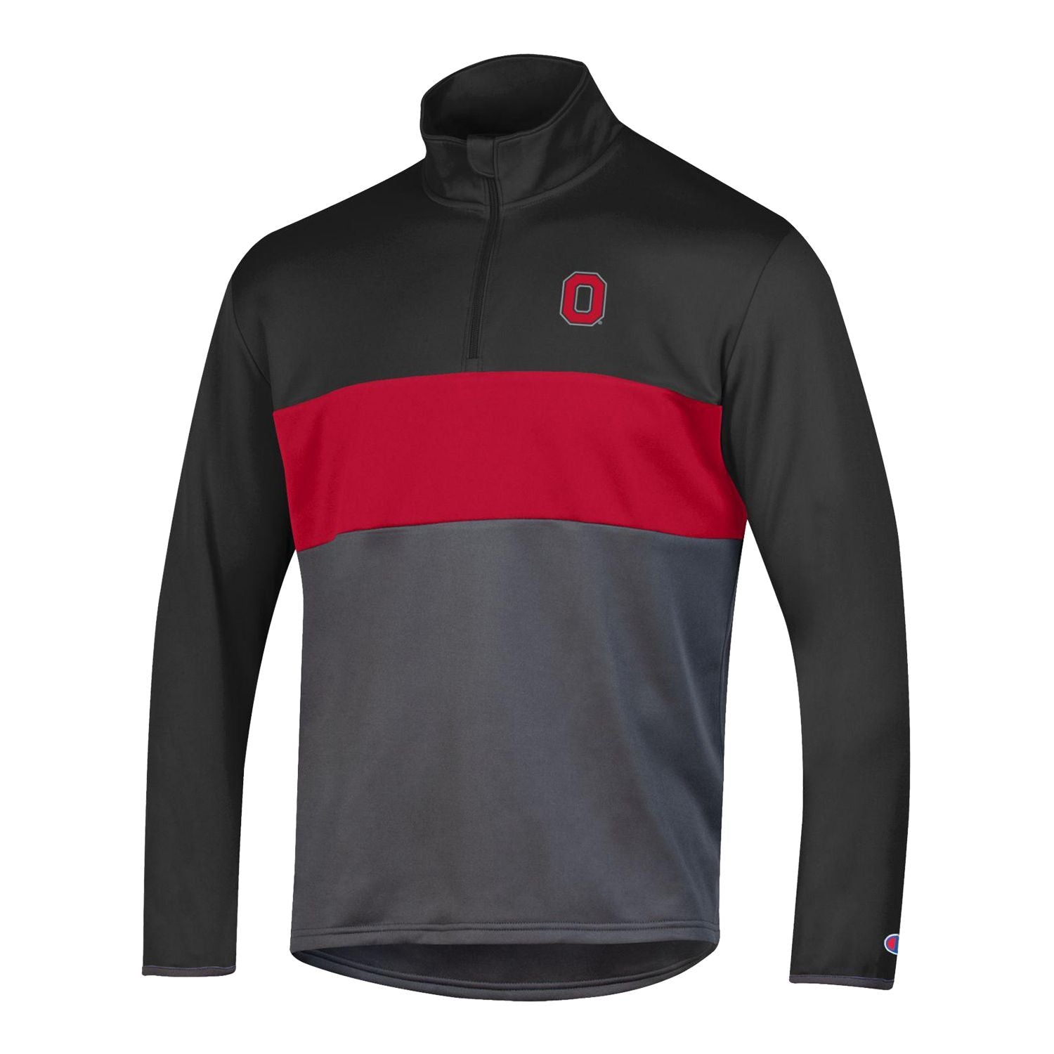 Ohio State Buckeyes Athletic Fleece 1/4 Zip Jacket in Black, Scarlet, and Gray - Front View