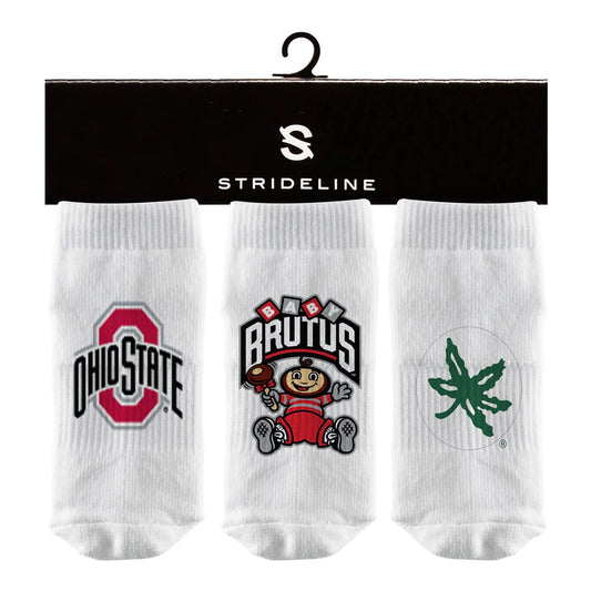 Ohio State Buckeyes 3 Pack Baby Socks in White - Front View