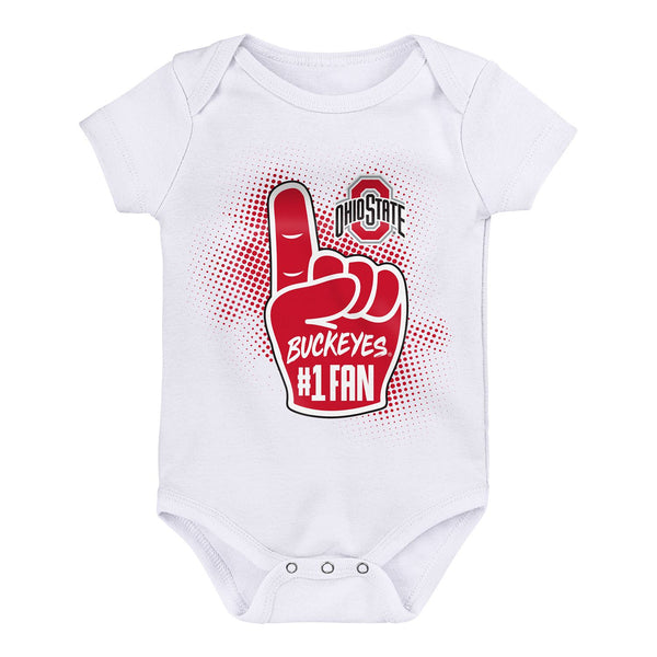 Newborn Ohio State Buckeyes Game On 3-Pack Onesies - In White - Front View