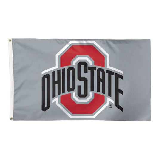 Ohio State Buckeyes 3' x 5' Logo Deluxe Gray Flag in Gray - Front View