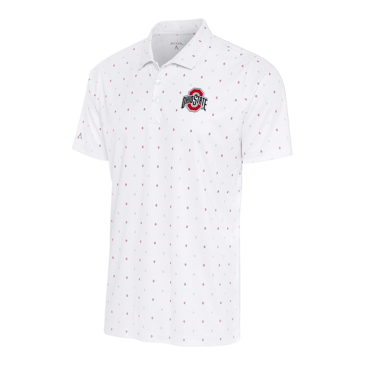 Ohio State Buckeyes 19th Hole Diamond Print Polo in White - Front View