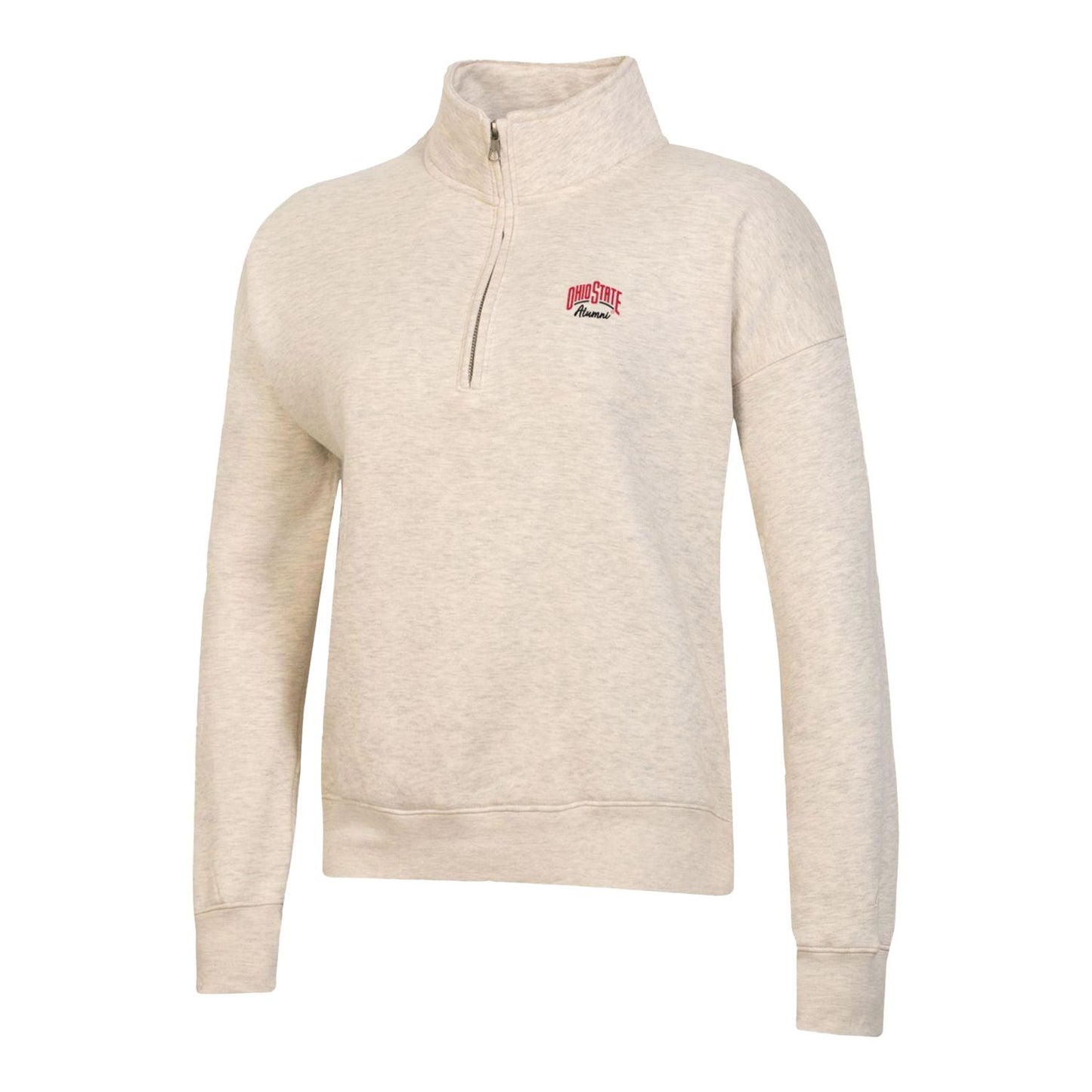 Ladies Ohio State Buckeyes Alumni Big Cotton Oatmeal Heather 1/4 Zip Jacket - Front View