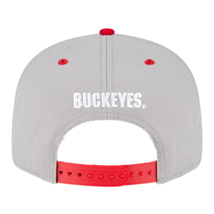 Ohio State Buckeyes Block O Buckeye Print Snapback Hat in Gray and Scarlet - Back View