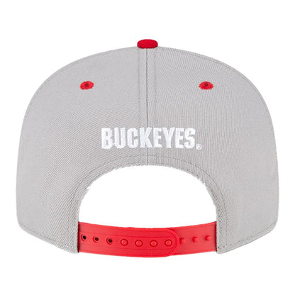 Ohio State Buckeyes Block O Buckeye Print Snapback Hat in Gray and Scarlet - Back View