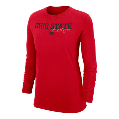 Ladies Ohio State Buckeyes Nike Script Buckeyes Scarlet Long Sleeve - In Scarlet - Front View