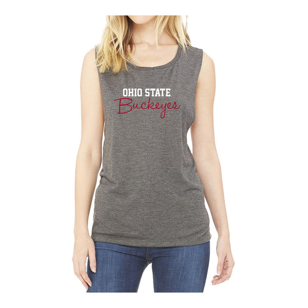 Ladies Ohio State Buckeyes Muscle Tank Top - In Gray - Front View