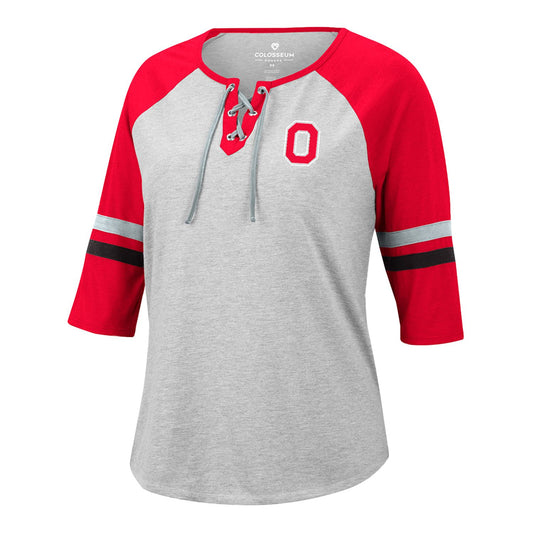 Ladies Ohio State Buckeyes Female Fight 3/4 Sleeve T-Shirt - In Gray - Front View