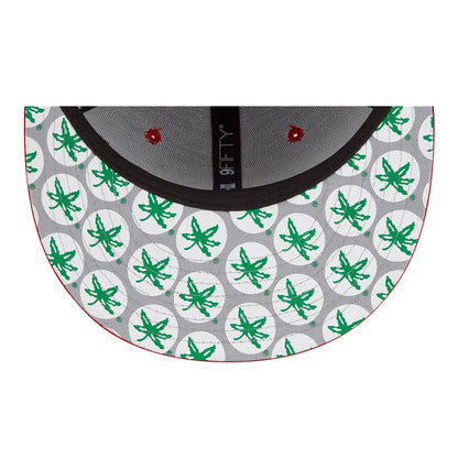 Ohio State Buckeyes Block O Buckeye Print Snapback Hat in Gray and Scarlet - Bill Underside View