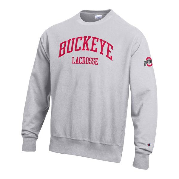 Ohio State Buckeyes Champion Lacrosse Gray Crew Neck Sweatshirt - Front/Side View