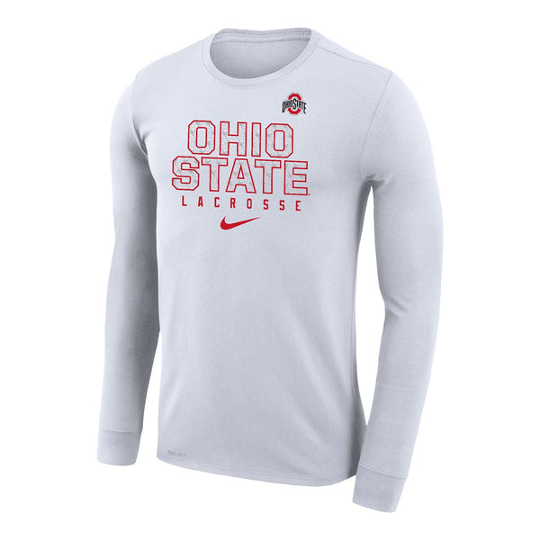 Ohio State Buckeyes Nike Legend Lacrosse White Long Sleeve T-Shirt - Front View