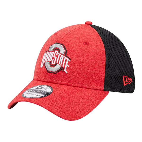 Ohio State Buckeyes Primary Logo Shadow Neo Scarlet Flex Hat - Angled Left View