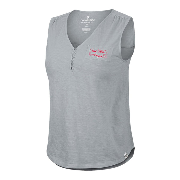 Ladies Ohio State Buckeyes Button Front Tank Top - In Gray - Front View