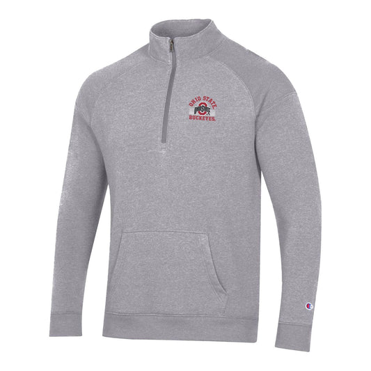 Ohio State Buckeyes Tri Fleece Embroidered 1/4 Zip Gray Sweatshirt - Front View