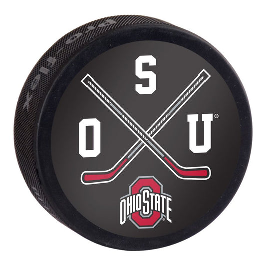 Ohio State Buckeyes Sticks Hockey Puck - Front View