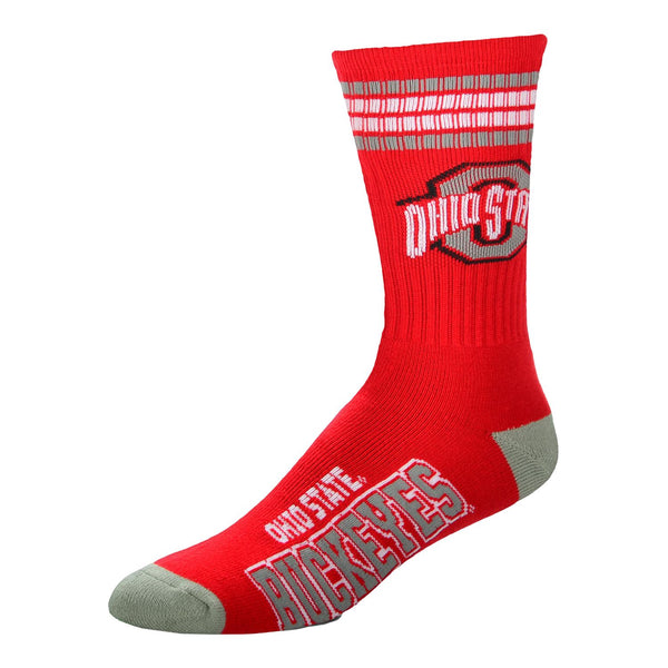 Ohio State 4-Stripe Deuce Sock in Scarlet, White, and Gray - Side View