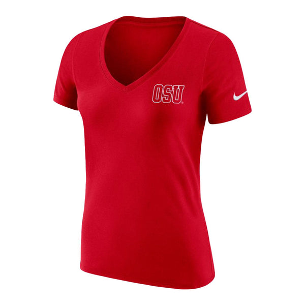 Ladies Ohio State Buckeyes Nike V-Neck Shirt - In Scarlet - Front View
