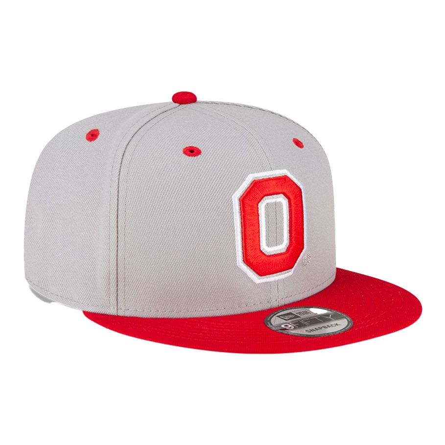 Ohio State Buckeyes Block O Buckeye Print Snapback Hat in Gray and Scarlet - Angled Right View