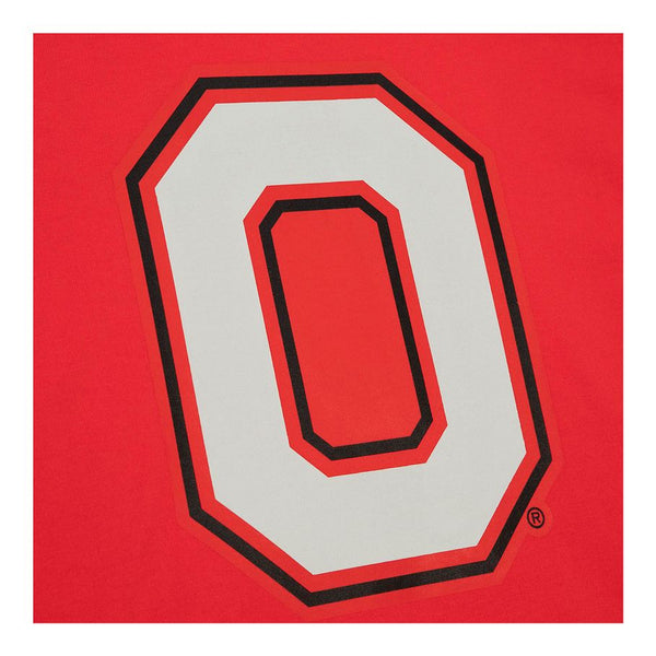 Ohio State Buckeyes 100th Team Origins T-Shirt in Red - Close-up View of Front