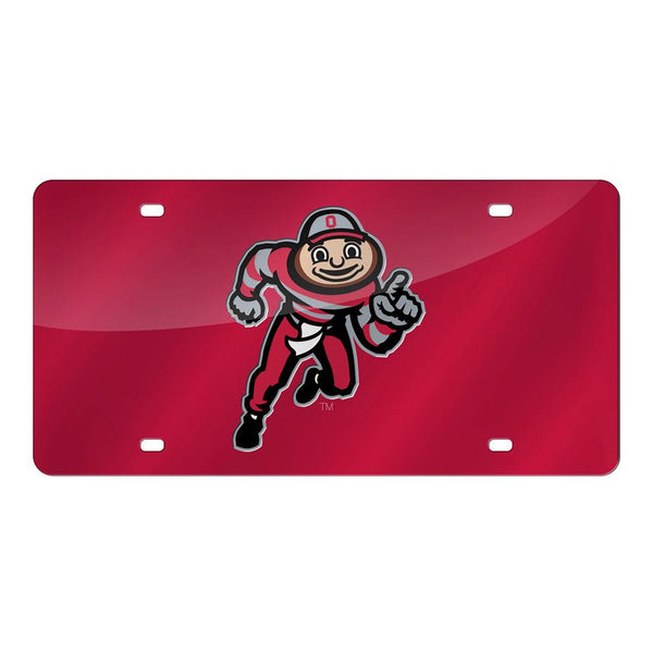 Ohio State Buckeyes Laser Cut Brutus License Plate in Red - Front View