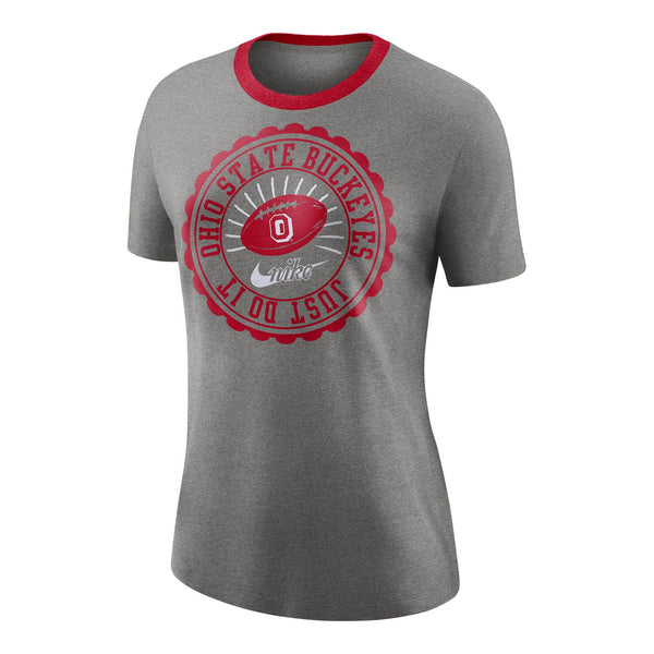 Ladies Ohio State Buckeyes Nike Tri Vault T-Shirt - In Gray - Front View