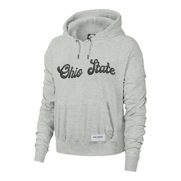 Ladies Ohio State Buckeyes Nike Crop Hooded Fleece - In Gray - Front View
