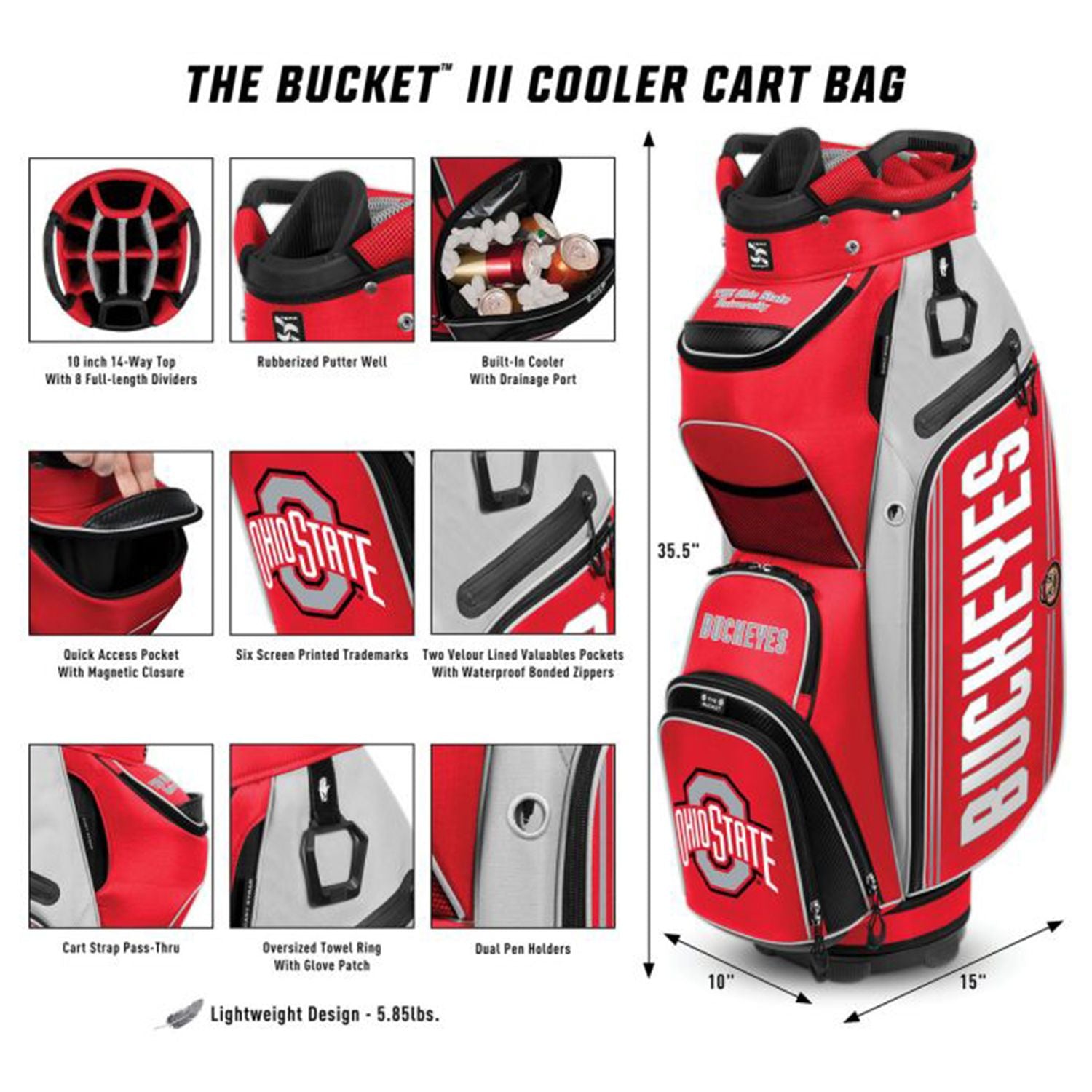 Ohio State Buckeyes Bucket III Cooler Cart Bag - Features Listed