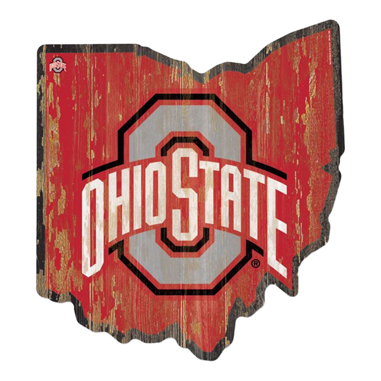 Ohio State Buckeyes State Shape Wood Sign - Front View