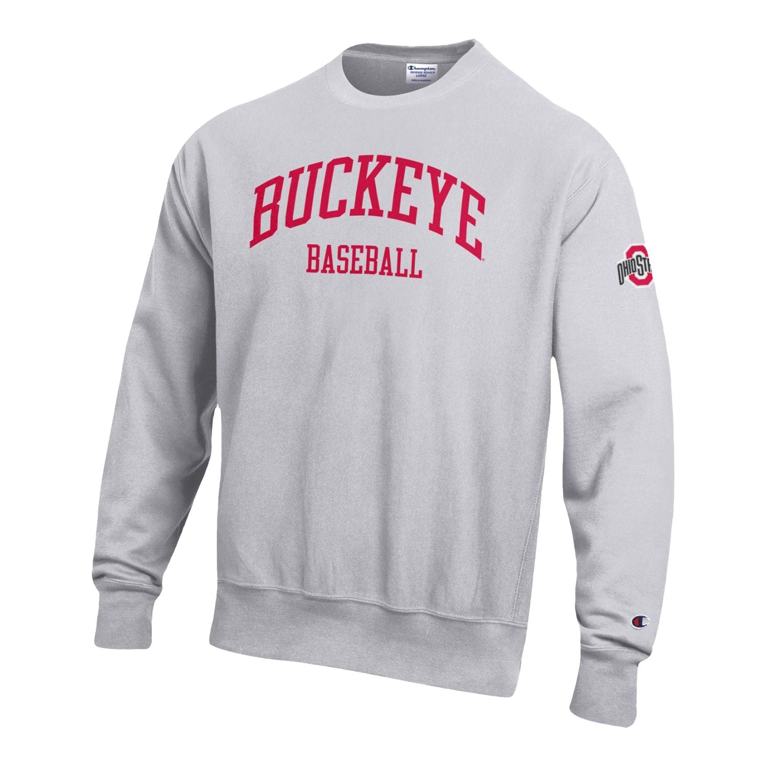 Ohio State Buckeyes Champion Baseball Gray Crew Neck Sweatshirt - Front/Side View