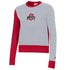 Ladies Ohio State Buckeyes Gray Super Fan Home & Away Crew in Scarlet and Gray - Front View
