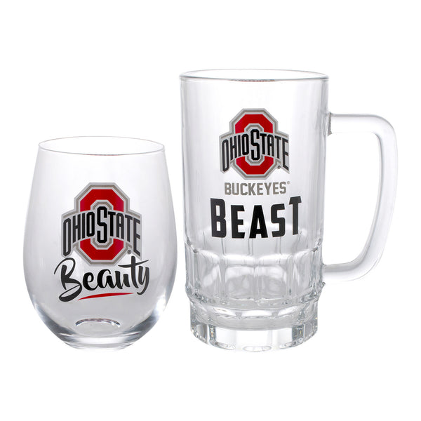 Ohio State Buckeyes Wine & Beer Gift Set - Together, Side View