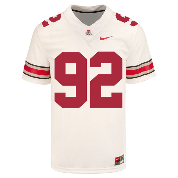 Ohio State Buckeyes Caden Curry #92 Student Athlete White Football Jersey - Front View