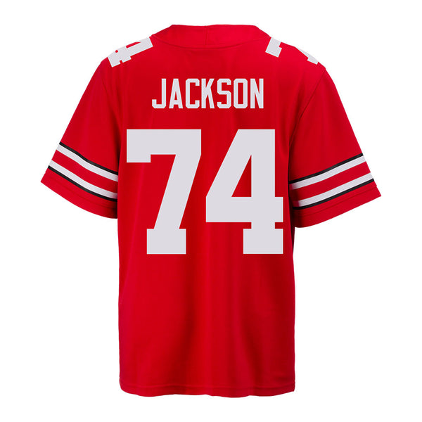Ohio State Buckeyes Nike #74 Donovan Jackson Student Athlete Scarlet Football Jersey - Back View