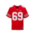 Youth Ohio State Buckeyes #69 Trey Leroux Student Athlete Football Jersey in Scarlet - Front View