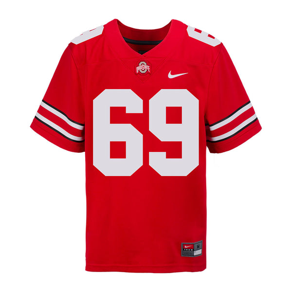 Ohio State Buckeyes Nike #69 Trey Leroux Student Athlete Scarlet Football Jersey - Front View